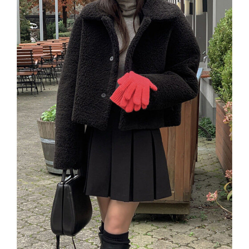 Revers retrò Pelliccia Cappotto in pelliccia di agnello double-face